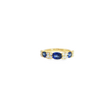 14k Yellow Gold Blue Sapphire and Diamond Clover Ring