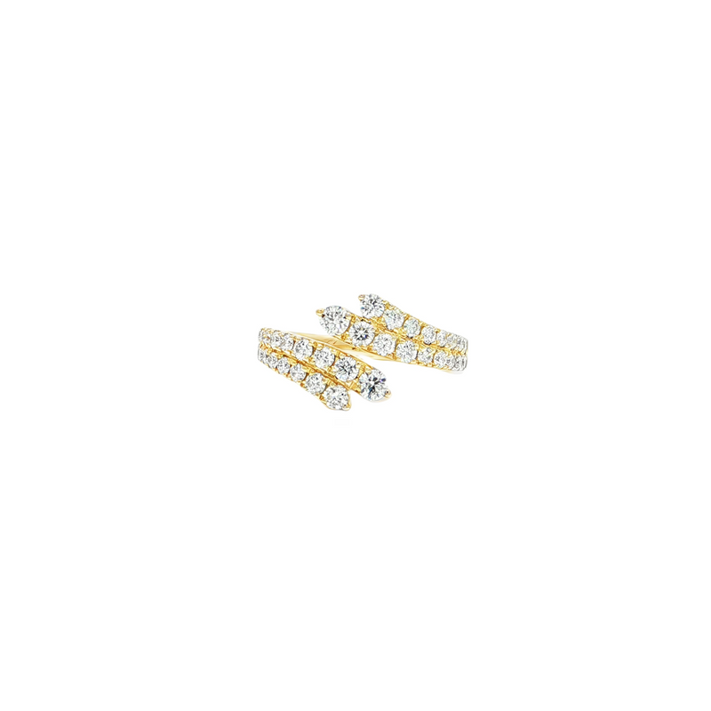 14k Yellow Gold Double Row Bypass Diamond Ring