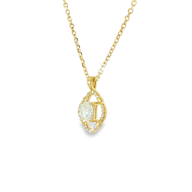 14k Yellow Gold Radiant Cut Diamond Halo Pendant