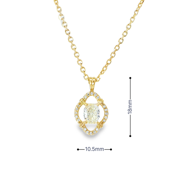 14k Yellow Gold Radiant Cut Diamond Halo Pendant