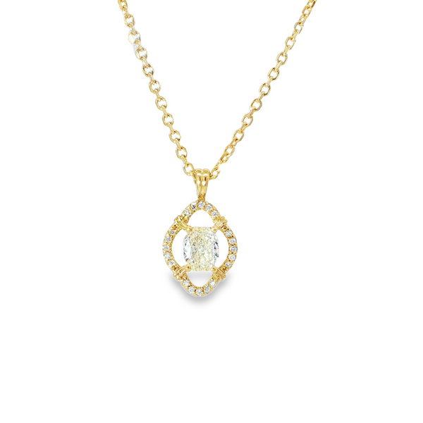 14k Yellow Gold Radiant Cut Diamond Halo Pendant