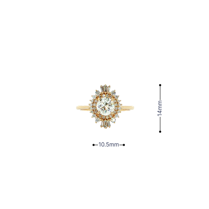 14k Yellow Gold Round European Cut Diamond Engagement Ring