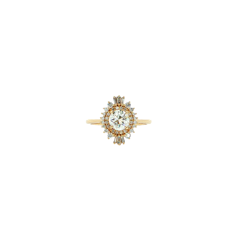 14k Yellow Gold Round European Cut Diamond Engagement Ring