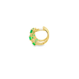 14k Yellow Gold Emerald and Diamond Huggie Earrings