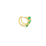 14k Yellow Gold Emerald and Diamond Huggie Earrings