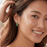 14k Yellow Gold Emerald and Diamond Huggie Earrings