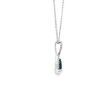 14k White Gold Pear Blue Sapphire and Diamond Drop Pendant