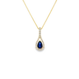 14k Yellow Gold Pear Blue Sapphire and Diamond Drop Necklace