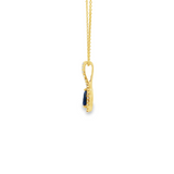 14k Yellow Gold Pear Blue Sapphire and Diamond Drop Necklace