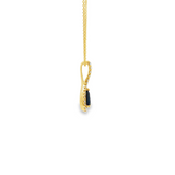 14k Yellow Gold Pear Blue Sapphire and Diamond Drop Necklace