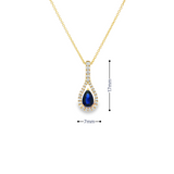 14k Yellow Gold Pear Blue Sapphire and Diamond Drop Necklace