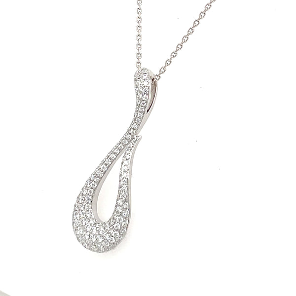 14K White Gold Pavé Set Diamond Curved Design Necklace