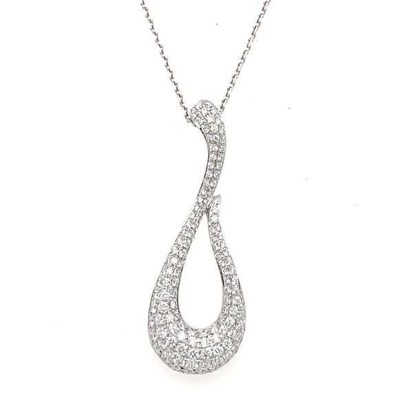 14K White Gold Pavé Set Diamond Curved Design Necklace