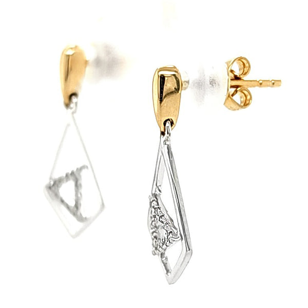 14k Two Tone Geometric Dangle Earrings
