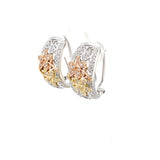 Estate 14K White Gold Floral Omega Hoop Earrings