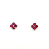 14K White Gold Ruby Clover Stud Earrings