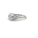ESTATE 18K WHITE GOLD FILIGREE RING WITH SCROLL WORK AND .07TCW CENTER DIAMOND