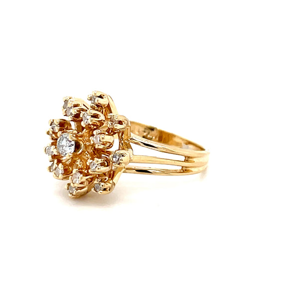 ESTATE 14K YELLOW GOLD SNOWFLAKE CLUSTER RING 