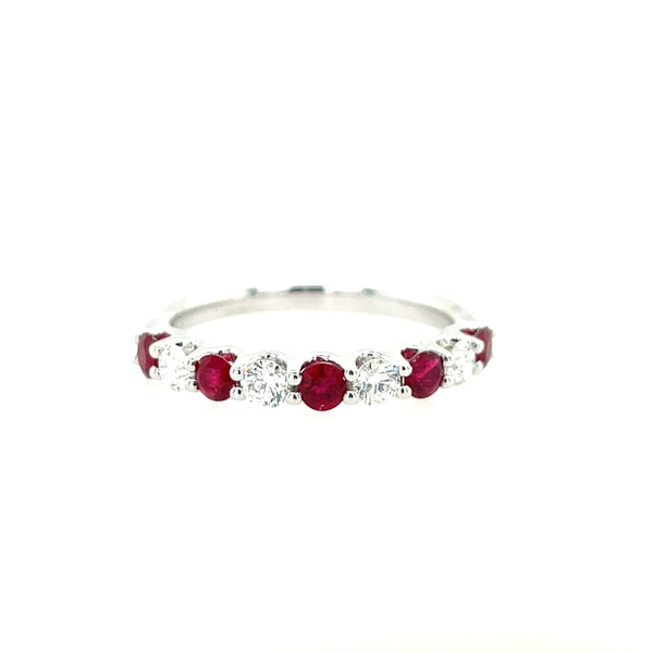14K White Gold Alternating Ruby and Diamond Band