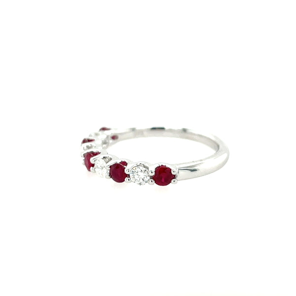 14K White Gold Alternating Ruby and Diamond Band