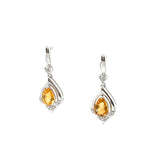 14k White Gold Pear Citrine Dangle Earrings with Diamond Accents