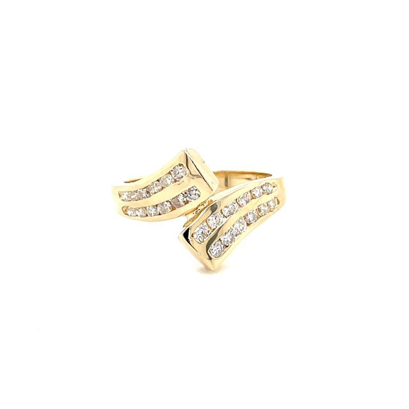 ESTATE 14K YELLOW GOLD BYPASS RING WITH CHANNEL SET DIAMONDS