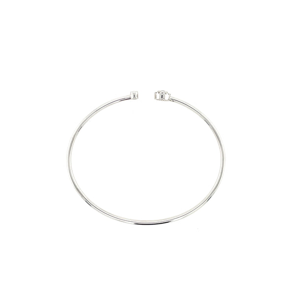 14K White Gold Emerald and Diamond Milgrain Flexible Open Bangle Bracelet