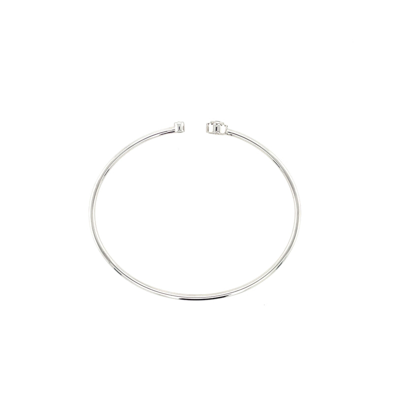 14K White Gold Emerald and Diamond Milgrain Flexible Open Bangle Bracelet