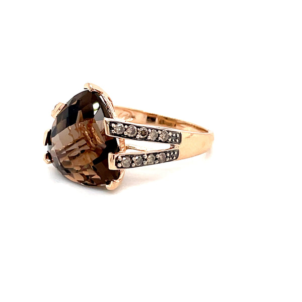 Estate 14k Rose Gold Smoky Quartz and 1/2ctw Diamond Accent Ring