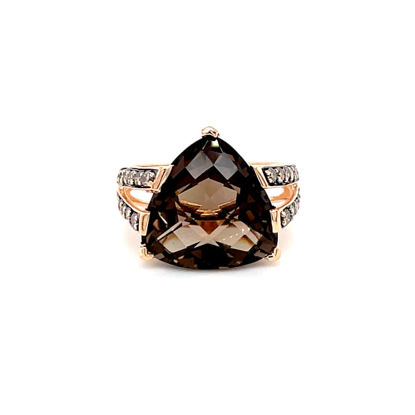 Estate 14k Rose Gold Smoky Quartz and 1/2ctw Diamond Accent Ring