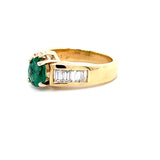 ESTATE 18KY Gold Pear Shaped Emerald Ring with Channel Set Baguette Diamonds