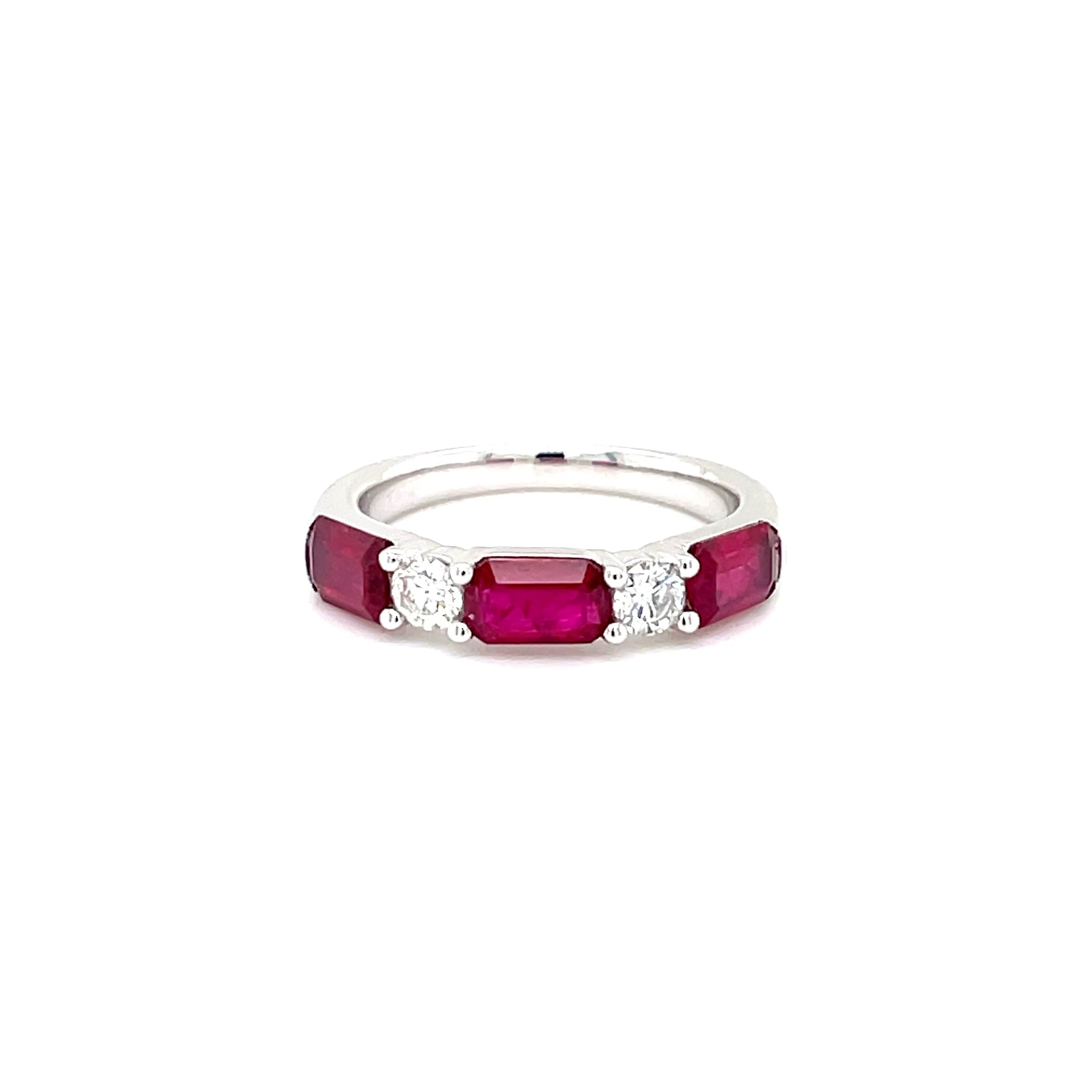 14K White Gold Emerald Cut Ruby and Diamond Alternating Ring – Dempsey ...