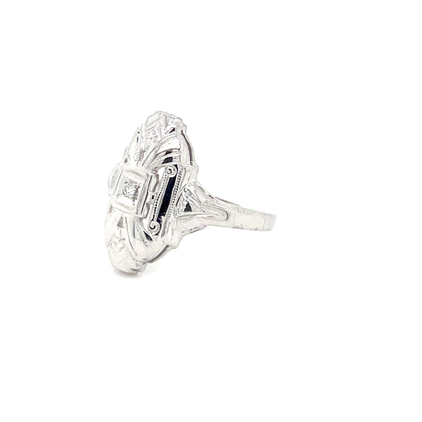 Estate 14k White Gold Diamond Accent Ring: Art-Deco Elegance