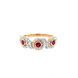 18K White and Rose Gold Ruby and Diamond Floral Band Ring