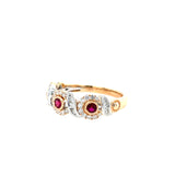 18K White and Rose Gold Ruby and Diamond Floral Band Ring