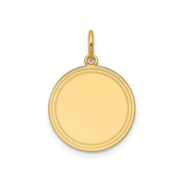 14K Yellow Gold Engravable Disc Pendant with Decorative Edge