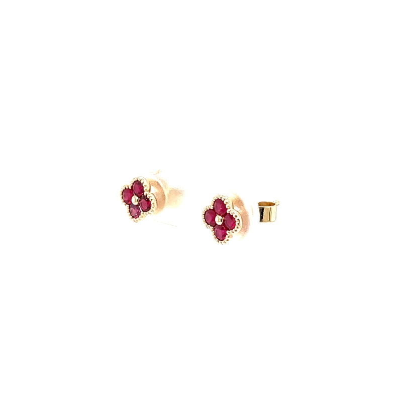 14K Yellow Gold Ruby Clover Stud Earrings