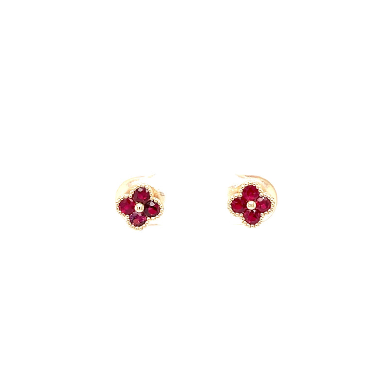 14K Yellow Gold Ruby Clover Stud Earrings