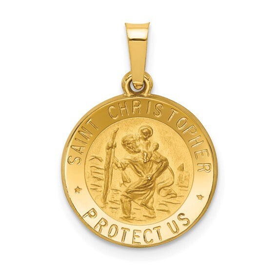14k Yellow Gold Round Saint Christopher Medal Pendant