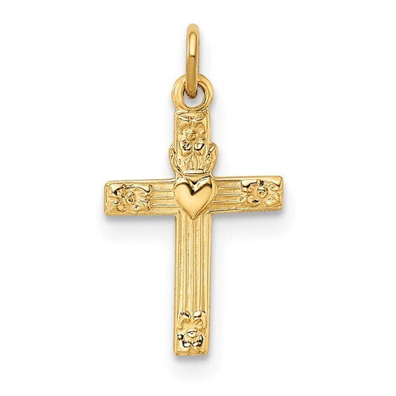 14ky Gold Heart Cross with Floral Accents