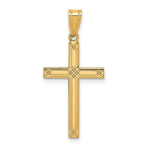 14KY Gold Laser Engraved Cross Pendant