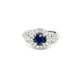 ESTATE 18KW Gold Vintage-Inspired Halo Design Sapphire Ring