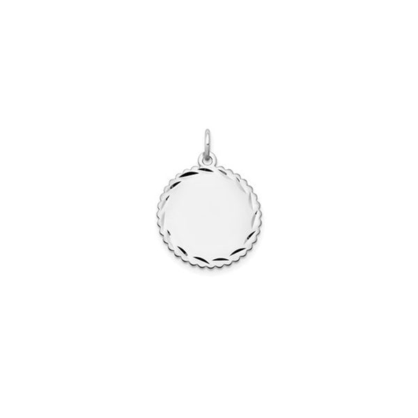 14K White Gold Round Disc Pendant with Scalloped Edges