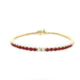 14K Yellow Gold Ruby and Diamond In-Line Bracelet – 7 Inch
