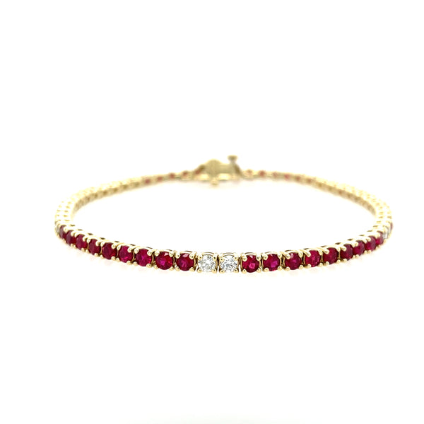 14K Yellow Gold Ruby and Diamond In-Line Bracelet – 7 Inch