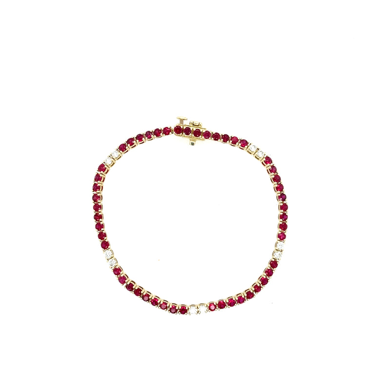 14K Yellow Gold Ruby and Diamond In-Line Bracelet – 7 Inch