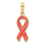 14KY Gold Breast Cancer Ribbon Pendant with Pink Enameling