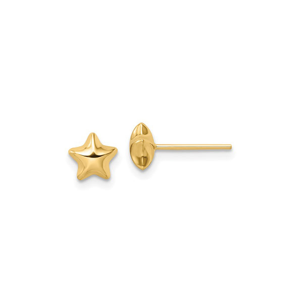 14K Yellow Gold Small Puffed Star Post Earrings