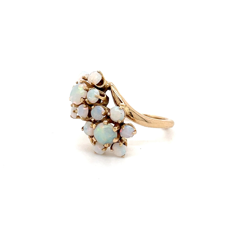 Estate 14K Yellow Gold Bypass Opal Flower Ring