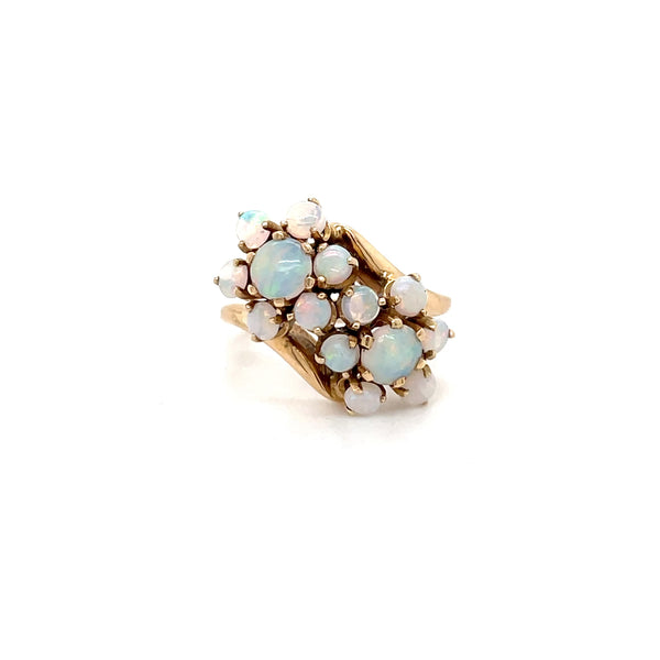 Estate 14K Yellow Gold Bypass Opal Flower Ring